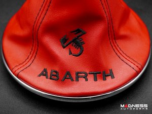 FIAT 500 Gear Shift Boot + Retaining Ring Set- Red EcoLeather w/ Black Stitching + ABARTH/ Scorpion Logos
